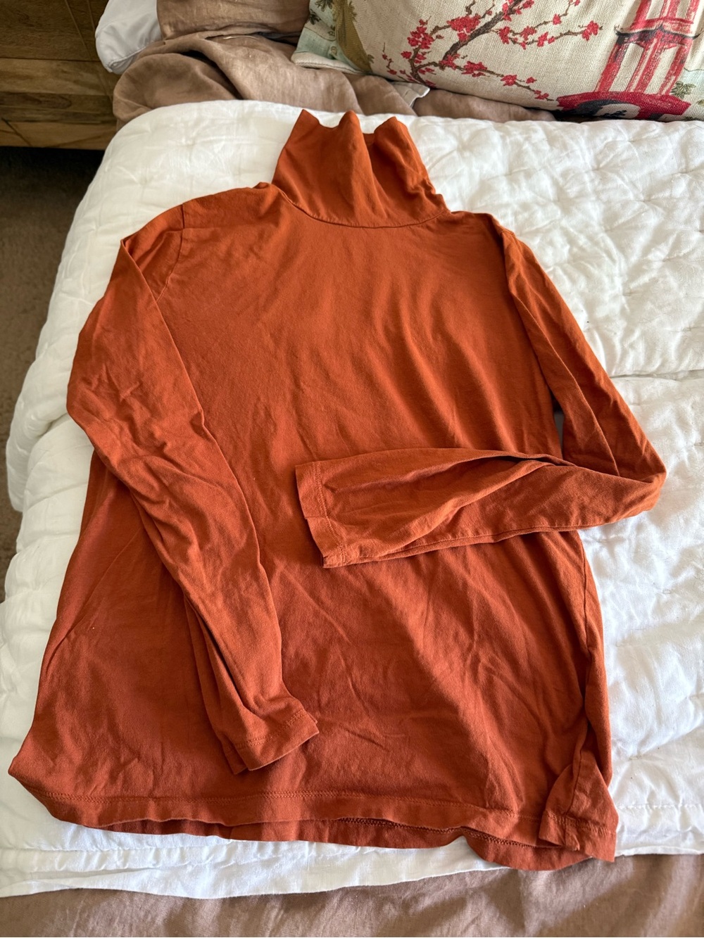 J.Crew Orange Turtleneck Tissue Tee Medium 100% Cotton Long Sleeve